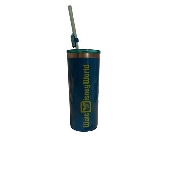 Walt Disney World  Turquoise Stainless Steel Tumbler with Straw & Charm New - Picture 1 of 3